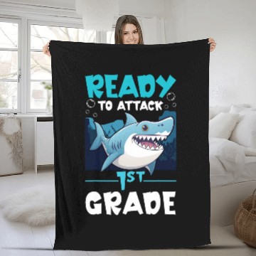 Discover Ready To Attack 1st Grade Shark First Grade Back to School Fleece Blankets