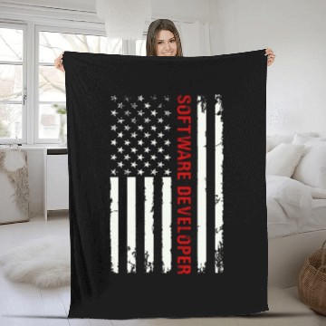 Discover Software Developer USA Flag Programming Programmer Coding Fleece Blankets