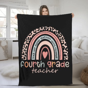 Discover Fourth Grade Leopard Rainbow 4th Grade Teacher Student Women Fleece Blankets