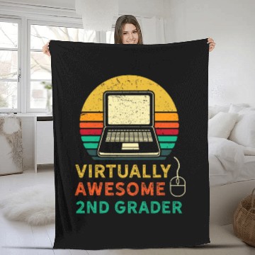 Discover Zooming Awesome Virtual ELEarning 2nd Grade Back to School Baseball Tees Fleece Blankets