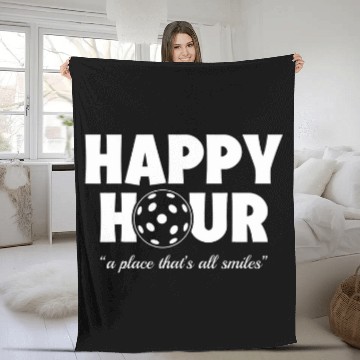 Discover Funny Pickleball Happy Hour White Fleece Blankets