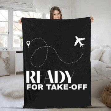 Discover Ready for takeoff airplane route map flight Fleece Blankets