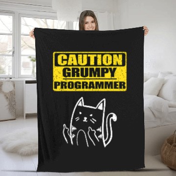 Discover Working Caution Grumpy Programmer Colleague Sarcastic Cat Baseball Tees Fleece Blankets
