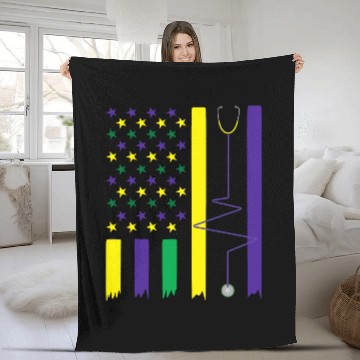 Discover Mardi Gras US Flag Stethoscope Parade nurses Nursing Baseball Tees Fleece Blankets