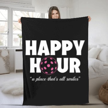 Discover Funny Pickleball Happy Hour Pink Baseball Tees Fleece Blankets