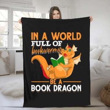 Discover Book Lover Reading Librarian Bookworm Funny Book Dragon Fleece Blankets