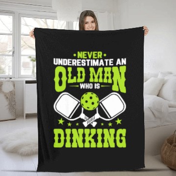 Discover Funny Pickleball Old Man Dinking Graphic Pickleball Player Fleece Blankets