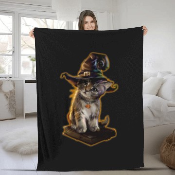 Discover Cute Cat Kitten Witch Halloween Spell Book Lover Baseball Tees Fleece Blankets