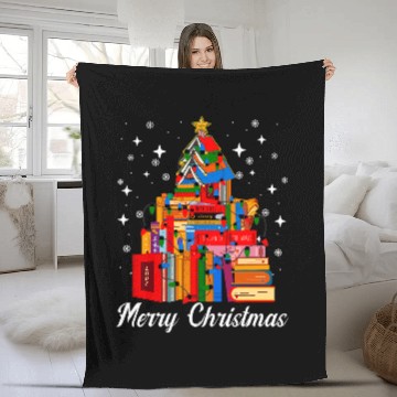 Discover Merry Christmas Tree Love Reading Books Librarian xmass Tree Baseball Tees Fleece Blankets