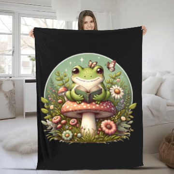 Discover Cute Cottagecore Aesthetic Frog Mushroom Reading Book Baseball Tees Fleece Blankets
