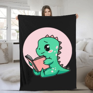 Discover Cute Book Reading Dinosaur Fleece Blankets