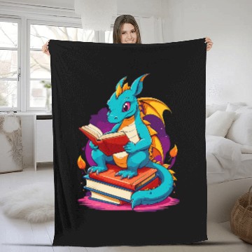 Discover Dragon Reading A Book Cute Dragon Lover Book Reader 1 Fleece Blankets
