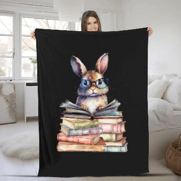 Discover Cute Reading Bunny With Glasses Books Bookworm Reader Book Fleece Blankets