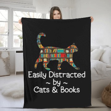 Discover Book Reader Gift Easily Distracted By Cats And Books Zip Fleece Blankets