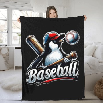 Discover Funny Lets Go Penguin Playing Baseball 2 Fleece Blankets