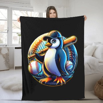 Discover Funny Lets Go Penguin Playing Baseball Zip Fleece Blankets