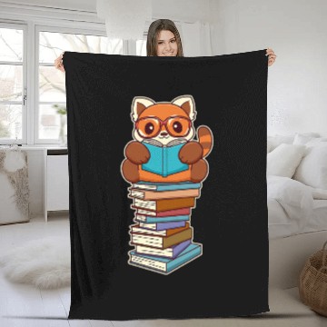 Discover Cute Kawaii Red Panda Reading A Book Fleece Blankets