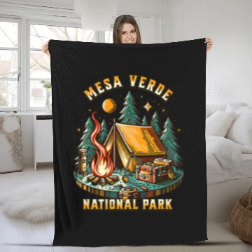 Discover Camping Forest Tent CampFires Retro Mesa Verde National Park Fleece Blankets