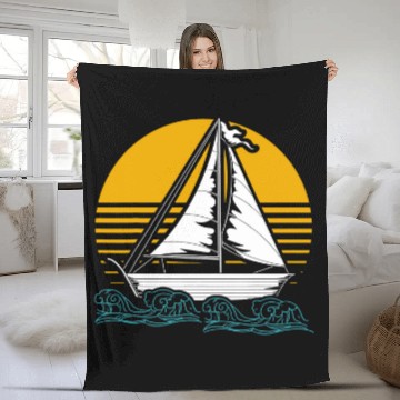 Discover Skipper Sailboat Captain Sailor Retro Sunset Sailing Fleece Blankets