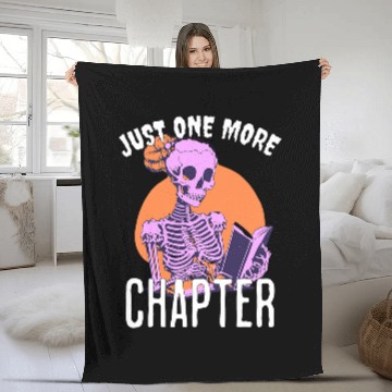 Discover One More Chapter Skeletons Book Halloween Reading Teacher Fleece Blankets