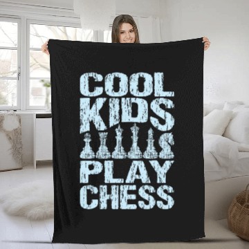 Discover Cool Kids Play Chess Player Board Game Master Chess Board Fleece Blankets
