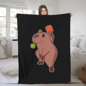 Discover Cute Kawaii capybaras Playing Pickleball Zip Fleece Blankets