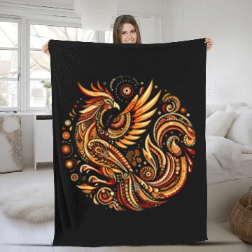 Discover Cool Phoenix Bird Symbol In Ethnic Art Style Christmas Fleece Blankets