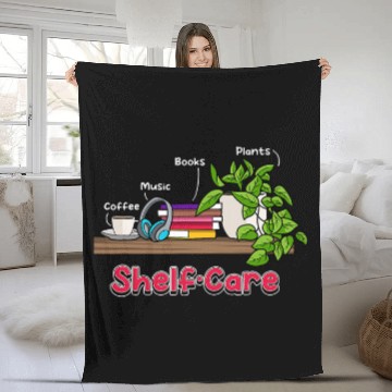 Discover Cute Shelf Care Books Coffee Plants Music Self Reflection Fleece Blankets