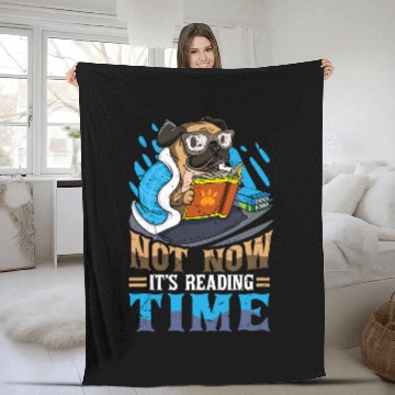 Discover Book Reader Funny Reading Time Dog Pug Bookworm Humor Fleece Blankets