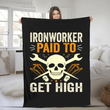 Discover Funny Ironworker Paid To Get High vintagess Steelworker Buddy Baseball Tees Fleece Blankets