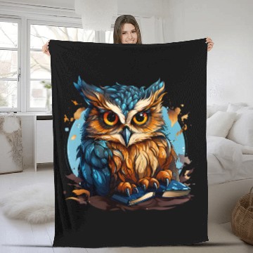 Discover Cute Owl Reading Book Bookworm Owls Fleece Blankets