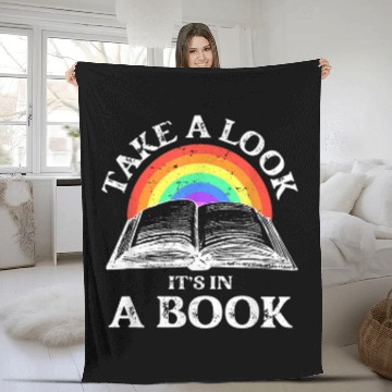 Discover Take A Look Its In A Book Retro Rainbow Reading Book Lover Fleece Blankets