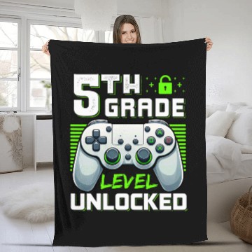 Discover 5th Grade Level Unlocked Video Game Funny Back to School Boy Fleece Blankets