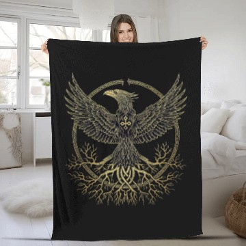 Discover Odins Raven connected with Tree of Life Viking Fleece Blankets