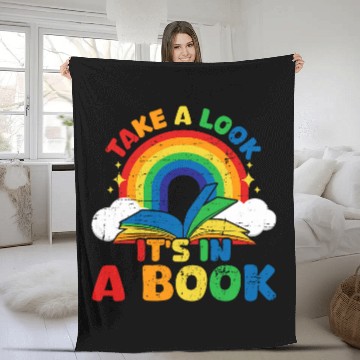 Discover take a look its in a book rainbow reading Fleece Blankets
