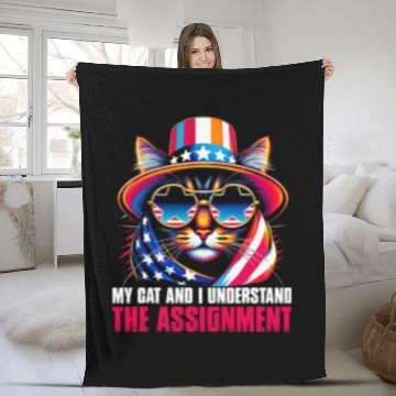 Discover My Cat And I Understand The Assignment Democrat Liberal 2024 2 Fleece Blankets