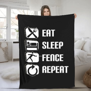 Discover Eat Sleep Fence Repeat Fencing 3 Baseball Tees Fleece Blankets