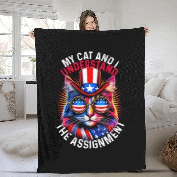 Discover My Cat And I Understand The Assignment Democrat Liberal 2024 1 Fleece Blankets