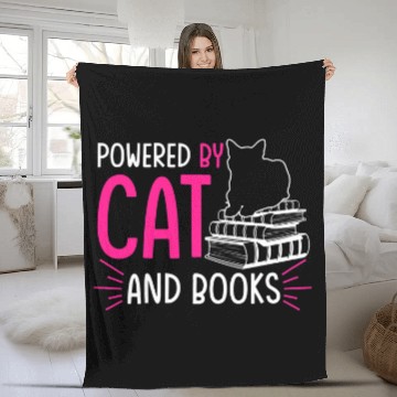Discover Powered by Cat and Books Gift Fleece Blankets
