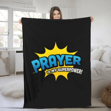 Discover Prayer is my Superpower Fun Comic Book Religious Fleece Blankets