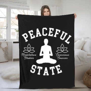 Discover Peaceful State Funny Yoga Meditation University Style Fleece Blankets