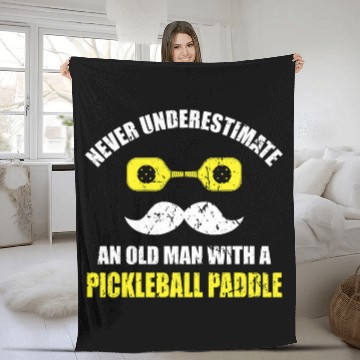 Discover Mens Mens Never Underestimate Old Man with a Pickleball Paddle Fleece Blankets