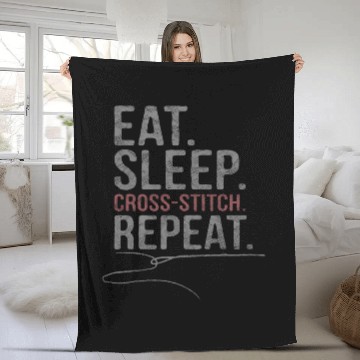 Discover Eat Sleep Cross Stitch Repeat Funny CrossStitch Needlework Fleece Blankets