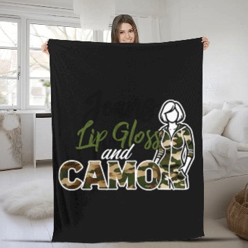 Discover Jeans Lip Gloss Camo Sayings Graphic Orange Fleece Blankets