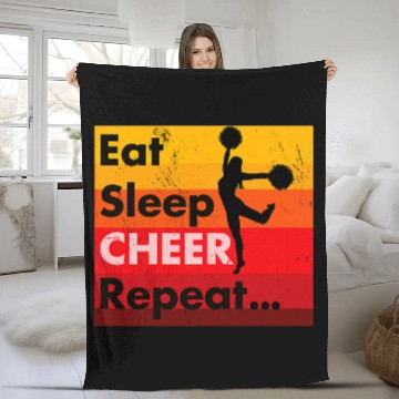 Discover Eat Sleep Cheer Repeat Funny Cheerleading Team Baseball Tees Fleece Blankets