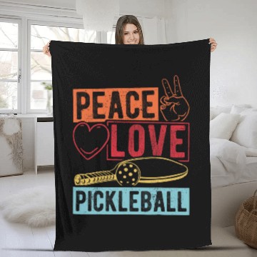 Discover Peace Love Pickleball Player Tennis Net Pickle Fleece Blankets