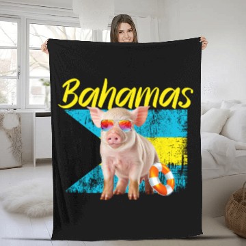 Discover Bahamas Swimming Pig Summer Vacation Beach Souvenir Baseball Tees Fleece Blankets