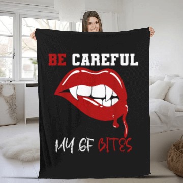 Discover My GF Bites Be Careful Funny Vampire Halloween 3 Zip Fleece Blankets