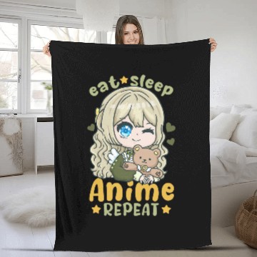 Discover Eat Sleep Anime Repeat I Chibi Kawaii Cosplay 4 Fleece Blankets
