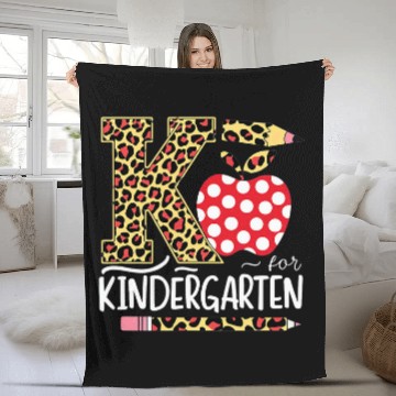 Discover K Is For Kindergarten Teacher Leopard Back to School Kinder 1 Fleece Blankets